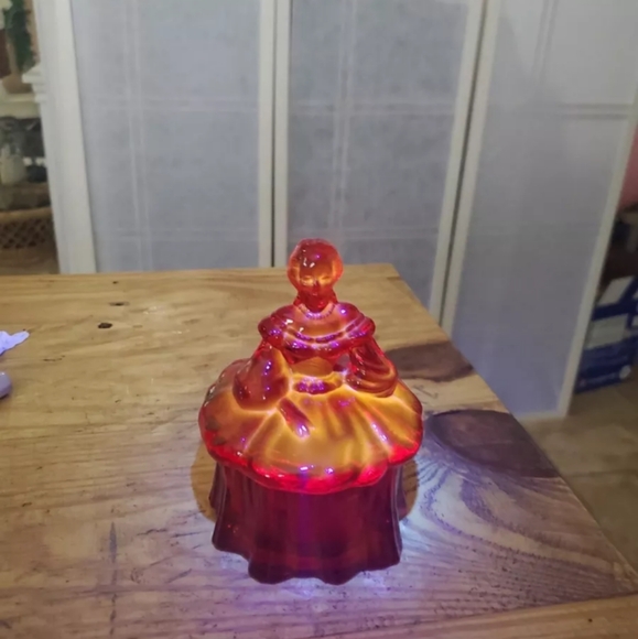 Vintage Mosser Amberina Colonial Glass Powder Box UV - Picture 7 of 8